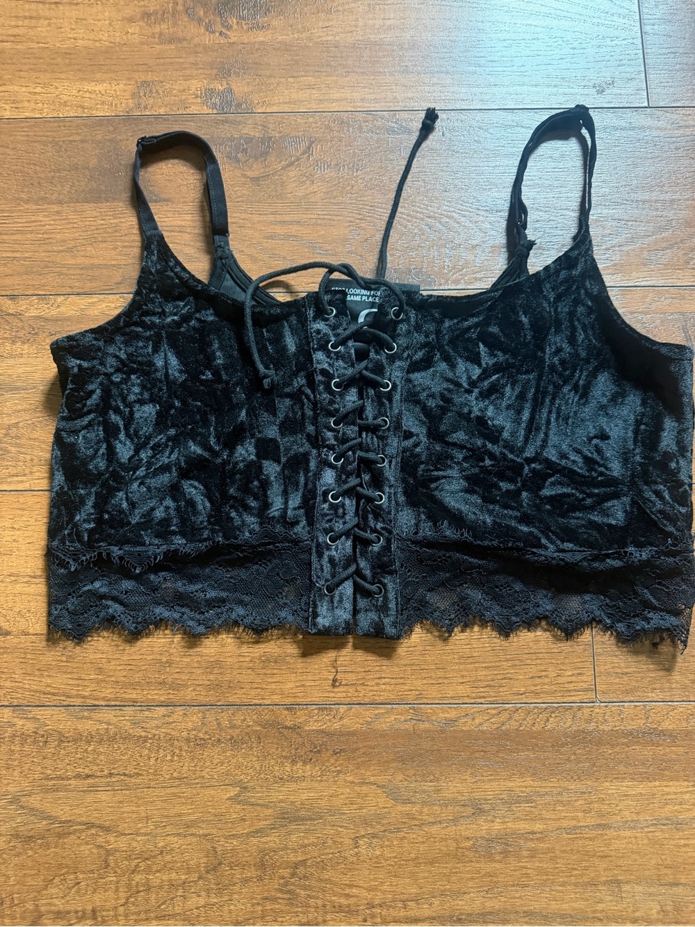 Killstar Black Velvet Lace-Up Crop Top